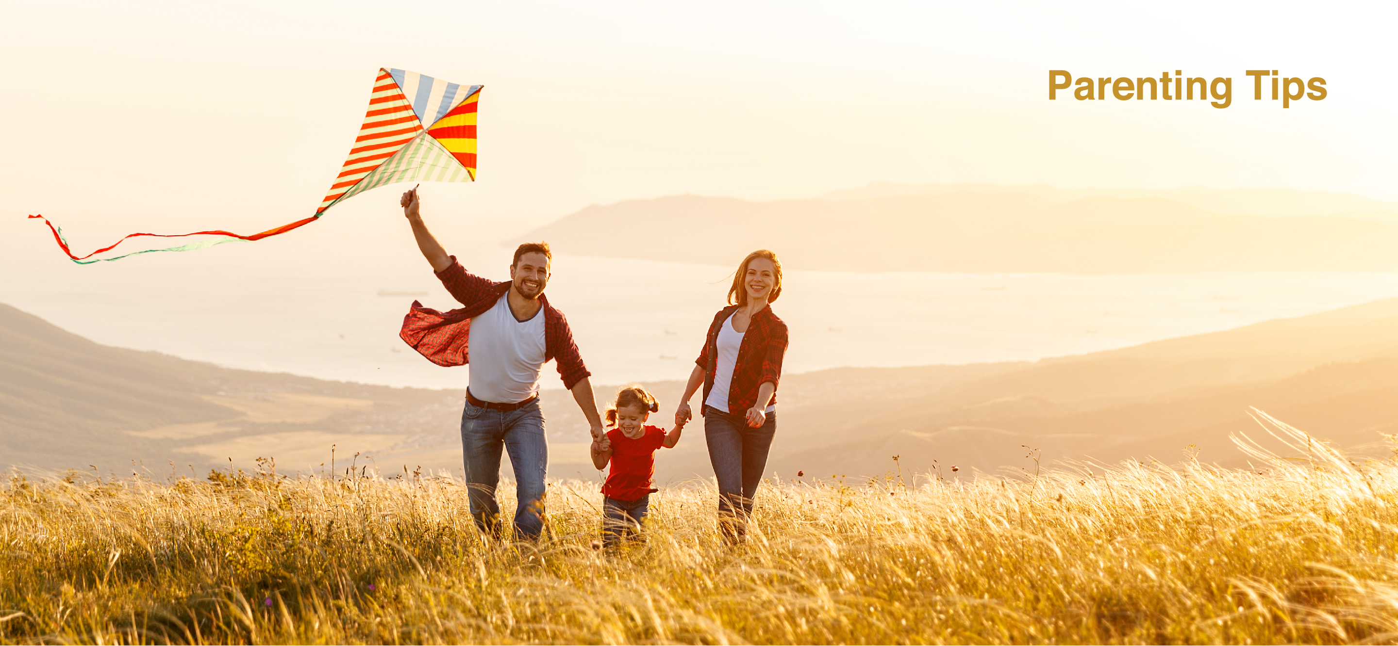 Family flying a kite
