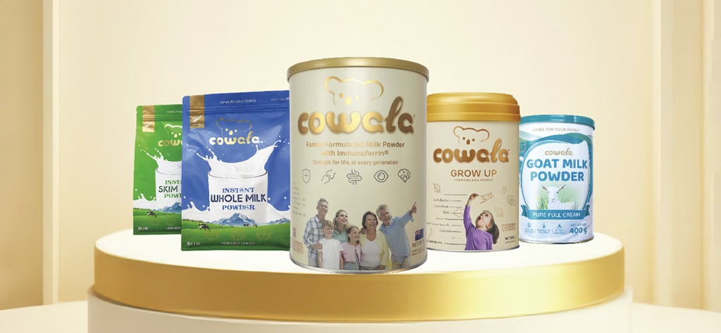 Cowala milk powder products on display
